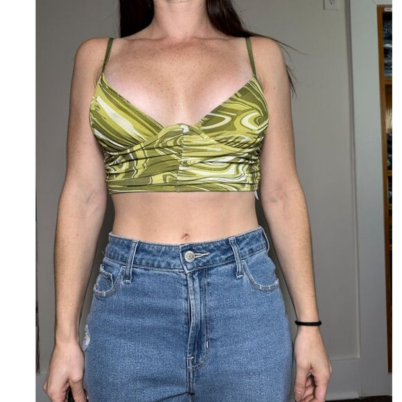 Garage Green Mesh Corset Crop Top Size Medium - Picture 1 of 3